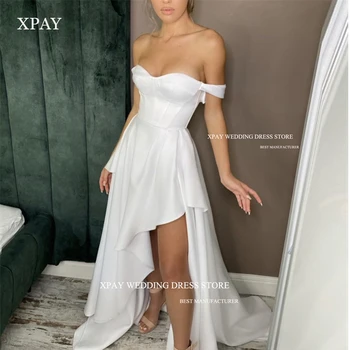 XPAY סקסית את כתף סאטן חתונה שמלות מתוקה פיצול פשוטה חוף שמלות כלה רשמי שמלת מסיבת vestido de נוביה