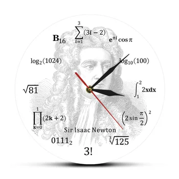 סר אייזק ניוטון האנגלי המפורסם מתמטיקאי אסטרונום פיזיקאי משוואה מתמטית שעון קיר חינוך מדע אמנות קיר שעון