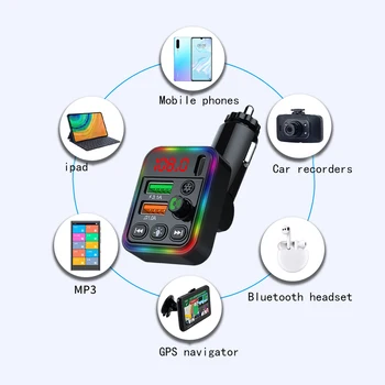 המכונית דיבורית Bluetooth 5.0 משדר FM דיבורית לרכב MP3 אפנן שחקן דיבורית מקלט אודיו 3.1 A Dual USB מטען מהיר