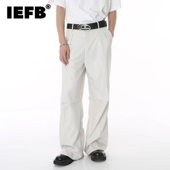 IEFB קפלים גברים מזדמנים המכנסיים קיץ החדש בסגנון קוריאני רופף רחב הרגל מכנסיים אופנה מקפלים מוצק Clolor משולבים מכנסיים 9C742
