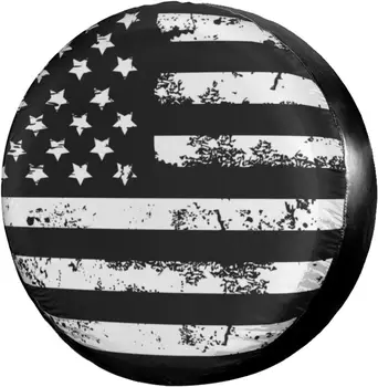 שחור ולבן הדגל האמריקאי צמיג רזרבי כיסוי חסין אבק גלגל כיסוי צמיג מתאים קרוואן נגרר רכב שטח וגם רכב רבים 15 אינץ ' 17 אינץ