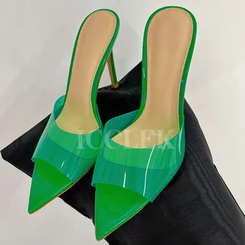 נשים נעלי קיץ חדש PVC חומר הבוהן ציוץ עיצוב סופר עקבים גבוהים באיכות גבוהה, פשטות מחודד הראש הנשי סנדלים 35-42