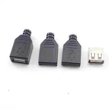 10pcs מיני סוג נקבה 2.0 USB 4 Pin Plug מחבר שקע שחור עם מכסה פלסטיק הלחמה סוג DIY מחבר 3 ב-1