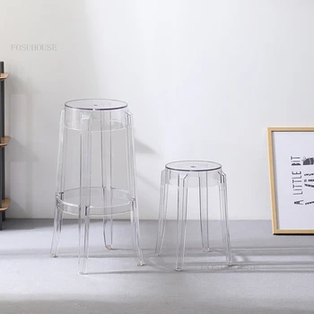 אקריליק שקוף בר-כסאות מטבח, רהיטים קריסטל גבוה צואה אופנה סביב כיסאות בר מפלסטיק בר כיסא