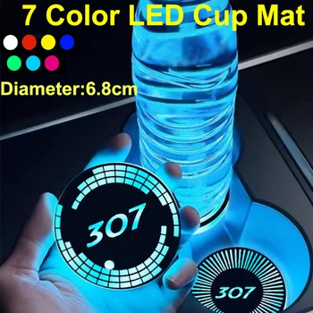 7 צבעוני LED חכמה כוס מחצלת משטח הרכב רכבת מים עבור פיג ' ו 307 סמל משקאות בעלי טעינת USB האווירה אור