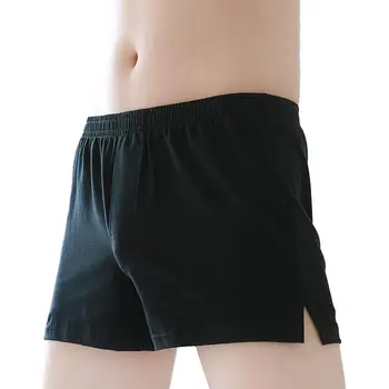 מכנסיים קצרים תחתונים לנשימה אלסטי המותניים של הגברים מתאים רופף מכנסיים קצרים נוחים Mid-rise תחתונים, בית הלבשת לילה עם צד פיצול