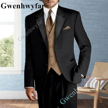 GwenhwyfarMen חליפת חתונה שלוש חתיכת ז ' קט+מכנסיים+וסט גברים חליפה להגדיר Slim Fit חליפת טוקסידו גברי בלייזר מותאם אישית בסגנון בריטי החתן.