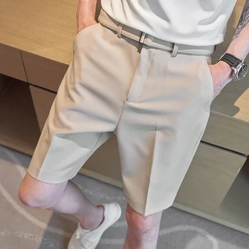 מותג בגדי הגברים של קיץ עסקים קצרים/זכר Slim Fit באיכות גבוהה מזדמנים מכנסיים חגורה תואמת אופנה חוף מכנסיים קצרים מ-4XL