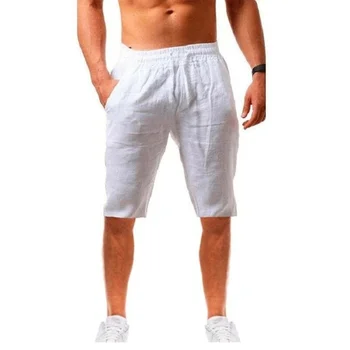 הקיץ חדש Mens כותנה פשתן קצרים לנשימה נוחה מוצק צבע מזדמנים מכנסיים קצרים הגברים ג ' וגינג כותנה פשתן מכנסיים קצרים לגברים