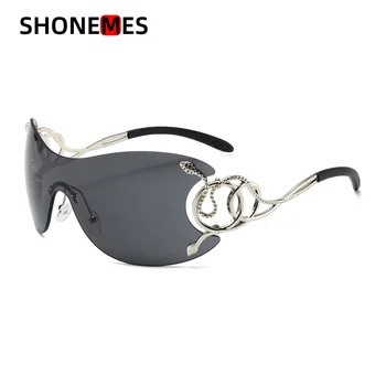 ShoneMes מנופחים משקפי שמש נשים אופנתי נחש בצורת משקפי חיצונית UV400 משקפי שמש שחור כסף בראון לנשים