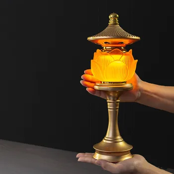 בודהיסטית אספקה, LED קריסטל לוטוס המנורה, בודהה מציע המנורה, משק בית תפילה המנורה, שלוש שיפוע צבעים, תקע, 1 יח