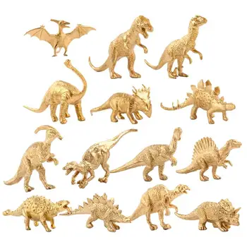 14Pcs/סט ילדים הזהב דינוזאור מודל סימולציה פרהיסטורי חיות דמות למידה פרופ אספנות מתנות לגיל 3+