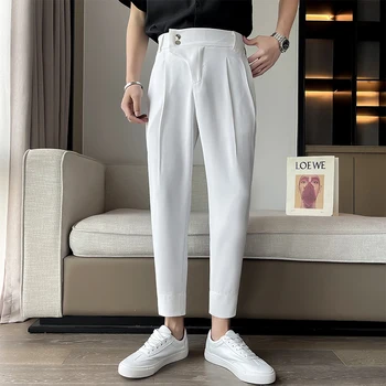מכנסיים גברים של צבע מוצק מכנסיים באביב ובסתיו החדש קוריאה סגנון אופנה סלים מכנסיים זכר פס מכנסיים 2023 T46
