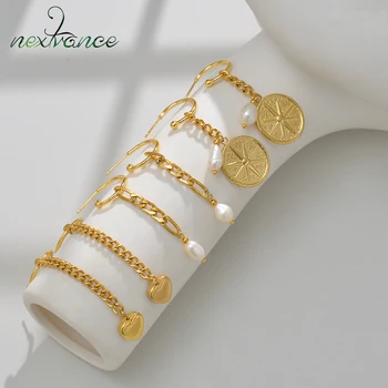 Nextvance עגילי אופנה בצורת C פרל Octagram Earbob בציר אתני בסגנון קלאסי צבע זהב לנשים הקיץ תכשיטים מתנות