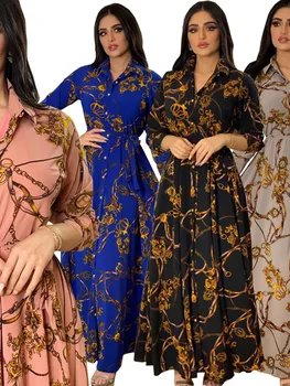 מרוקו אתני רב חלוק נשים הדפסה המוסלמים דובאי מסיבת Abaya Kaftan טורקית מזדמן אופנה שמלה Vestidos צניעות הלבוש