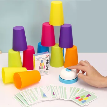 ילדים מונטסורי צעצועים מחסנית גביע לעומת משחק שולחן עם כרטיס חינוכי רוחני להארה צבע קוגניציה ההיגיון אימון