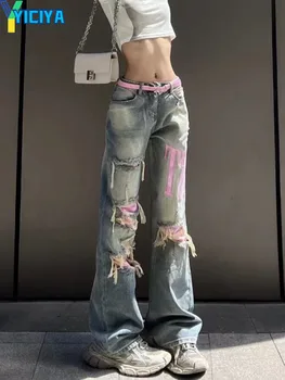 YICIYA y2k סגנון ג 'ינס נשים אופנת רחוב באורך מלא מכנסיים רחבים בציר ה-90 בגדים מכנסיים ג' ין חדשים רחב רגל סרבל מכנסיים