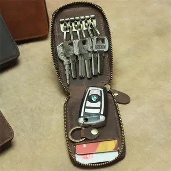 סגנון וינטג ' מחזיק מפתחות מפתחות הרכב סוס משוגע עור מפתח ארנק בעל כרטיס עבור Keyring מפתח תיק קצר הארנק אופנה רטרו