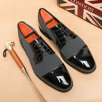 דרבי גברים נעלי נעלי הבריטי אישיות מרקם PU תפירה לשם מעורב בפעילות נרחבת תחרה אופנה מזדמן מסיבת חתונה יומי נעלי שמלה CP348