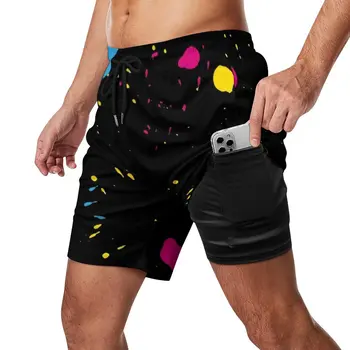 לוח מכנסיים קצרים-80 הצבע Splash רטרו, בגדי ים גרפיטי צבעוני הדפסה מהירה ריצה יבשה גלישה באיכות גבוהה לוח מכנסיים קצרים