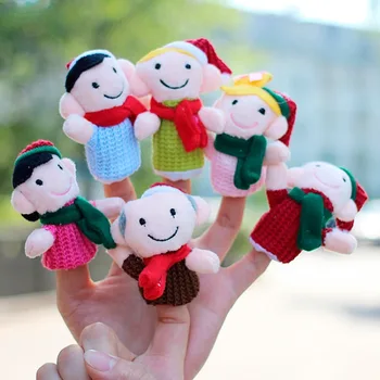 חג המולד צעצועים קטיפה משפחה של שש אופי לתינוק בצורת הוראה האצבע-בובה קבוצות ילדים של החינוך המוקדם 6PCS