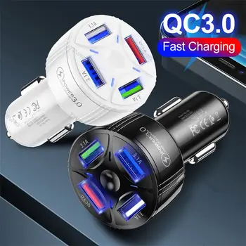 Multi-פונקציה QC 3.0 LED מעשי טעינה מהירה טלפון מטען לרכב מטען שקע 4 יציאות USB