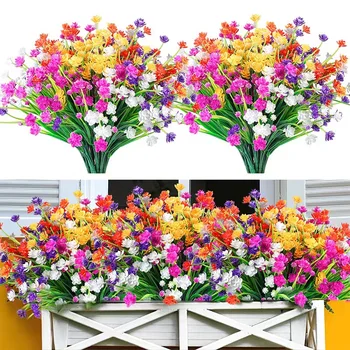 1 חבורה של 7 מזלגות פרחים מלאכותיים צמחים חיצונית אנטי-אולטרה סגול תלוי לעציץ בגינה במרפסת חתונה קישוט