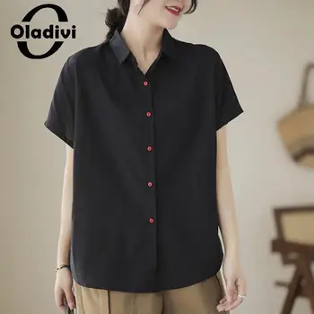 Oladivi נשים מידות גדולות מזדמן חופשי חולצות 2023 קיץ חדש שרוול קצר מנופחים חולצות נשים ביג טופ טוניקות Blusa 5XL 5008