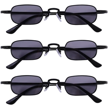3X רטרו פאנק משקפיים ברור כיכר משקפי שמש נשי רטרו, משקפי שמש גברים מסגרת מתכת-שחור-שחור אפור