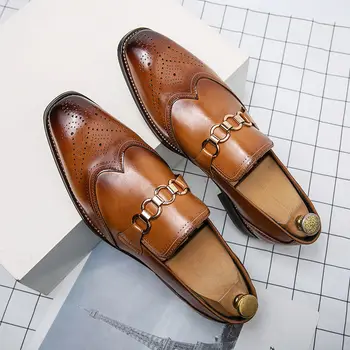 רשמית גברים נעלי עור נעליים Office אבזם גברים קלאסי בראון שמלה נעלי גברים אלגנטי נעלי יוקרה Chaussure Homme B289
