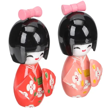 2 יח ' ילדה קטנה מתנות קימונו קימונו עץ יפני בובות, בית בובות מלאכת יד מעץ, שולחן, קישוט