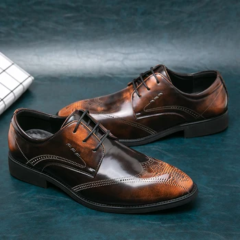 מותג יוקרה גברים אמיתיים נעלי עור מחודדות אירועים רשמיים גברים נעלי עסקי נעלי המשרד נעליים מזדמנים גודל גדול מבוא 38-48