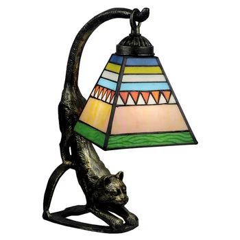 LongHuiJing בסגנון טיפאני חתול פראי מנורת ויטראז מנורת שולחן