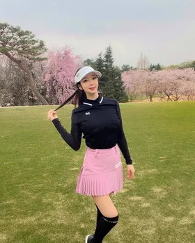 גולף נשים הקיץ החדש של הנשים קרם הגנה שרוול ארוך העליון קרח משי שרוול ארוך שרוול חולצת גולף החולצה הכובע