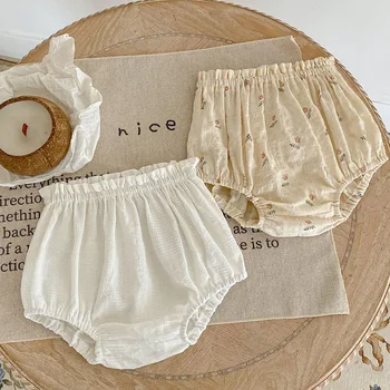 קיץ לילדים בגדי כותנה פרחוני הדפסה עמ קצרים לתינוק הנולד בנות מכנסיים קצרים בסגנון קוריאני תינוקות תינוקת קצרים.