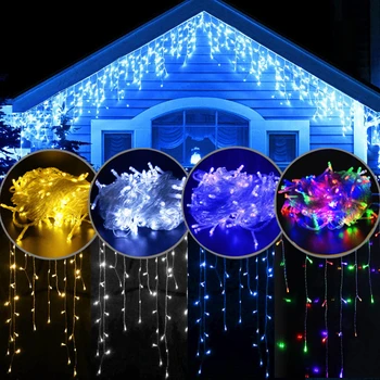 4M/8M/12M/16M//20M חג המולד זר וילון LED מחרוזת תאורת רחוב גן חיצוני חג תאורה נבילה 0.4-0.6 מ ' תפאורה