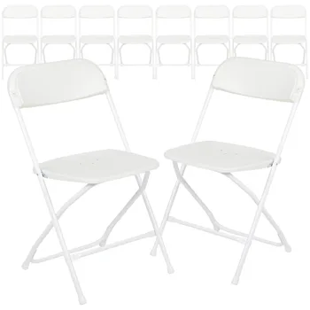 סדרת פלסטיק כיסא מתקפל - לבן 10 Pack 650LB קיבולת משקל נוח אירוע כסא קל-משקל כיסא מתקפל