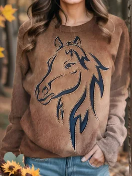 הסוס שרוול רגלן O-צוואר החולצה סתיו אופנה בגדים מזדמנים לאישה אימונית בסיסי מוצק צבע באיכות אופנת רחוב