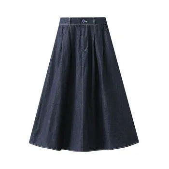 הקיץ החדש דק החצאית הארוכה כיס גבוהה המותניים הרזיה קו החצאית אמצע אורך רך ג ' ינס חצאית נשית