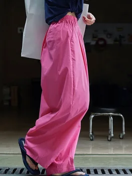 VANOVICH רוז טמפרמנט אופנה קפלי המכנסיים של נשים קוריאני סגנון קיץ חדש עיצוב ייחודי מזדמן רופף ארוך מכנסיים רחבות