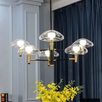 נורדי פוסט-מודרני מדוזה אורות תליון זכוכית, ברזל יצוק תליון מנורה מינימליסטי יוקרה המנורה חיה חדר האוכל במלון