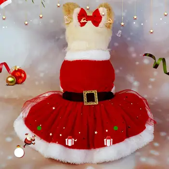 מחמד שמלת חג המולד לחיות מחמד תלבושות נוצצות רשת נצנצים סנטה להתלבש עם Hairband חגיגי תמונות
