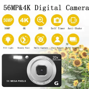 HD וידאו הדיגיטלי מצלמה 2.7 LCD אינץ ' מצלמה דיגיטלית 4K 56MP 56 מיליון פיקסל Anti-Shake 20x זום לצילום, וידאו