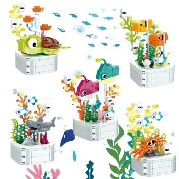 זר פרחים בעלי חיים חרקים בונסאי אבני הבניין הים נטיעת פרפר ציקדה שפירית דגם לבנים צעצועים לילדים מתנה