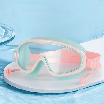 גדול מסגרת משקפי שחייה עם אטמי אוזניים שקוף לשחות משקפיים למבוגרים ילדים מקצועי אנטי ערפל לשחות Eyewear