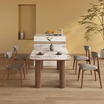 יפנית מסוגננת מעץ, שולחן מטבח קטן, דירה גדולה, ארבעה גלילי עץ מלא רגליים רוק לוח האוכל רהיטים