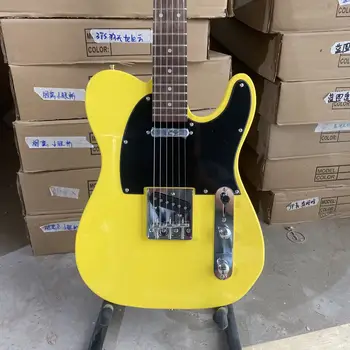 טל-גיטרה חשמלית מהגוני גוף צהוב לימון בצבע רוזווד סקייט אצבעות 6 חוטים בעבודת יד Guitarra משלוח חינם