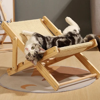 עץ מלא מתקפל חתול כיסא הטרקלין המיטה כלב מחמד אספקת כל העונה ללבוש עמיד נשלף רחיץ DIY מחמד ריהוט