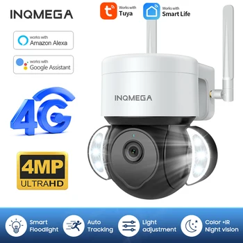 INQMEGA חכם Tuya המצלמה 4G SIM 4MP מעקב אבטחה המצלמה PTZ חיצונית אוטומטי מעקב כיפה מהירות וידאו Alexa, Google Camer