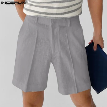 INCERUN 2023 גברים מכנסיים קצרים בצבע אחיד רוכסן הקיץ אופנת רחוב חופשי גברים מקרית תחתיות לנשימה אופנתי פנאי מכנסיים קצרים S-5XL
